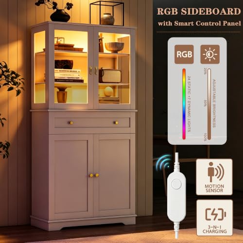 Mueble Cocina Blanco para Ganar Espacio con Vitrina y Estantes Ajustables 7