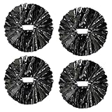 4Pcs Metallic Cheerleading Pom Poms, Creatiee 2 Pair Cheerleader Cheering Squad Pompoms for School Sports Dance Games Team Spirit Cheer (Black)