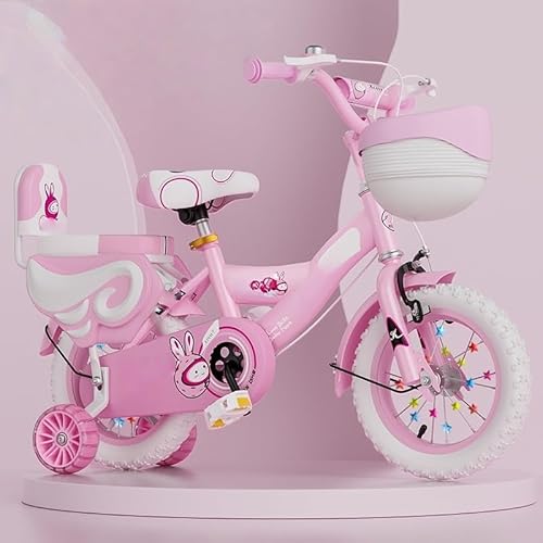 LIVIA 子供用 軽量 男の子 女の子 幼児用 キッズバイク 補助輪付き カゴ付き 組み立て簡単 誕生日 プレゼント (14インチ,ホワイトタイヤ・ハマーライトアップホイール・ガード付き,ピンク)