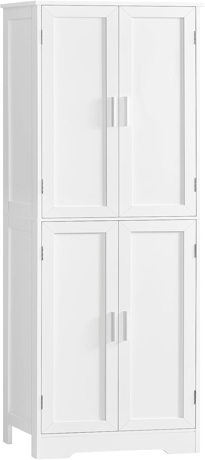 TEENFON 67" Tall Storage Cabinet with 4 Doors, 2 Adjustable Shelves - Kitchen Pantry, Bathroom Cupboard for Living Room, White