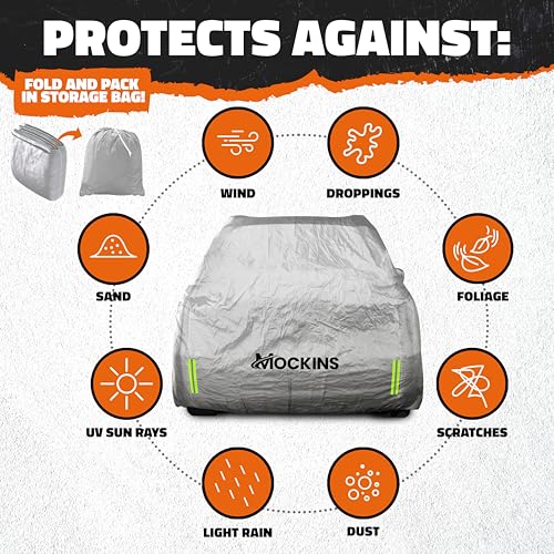 Image of Mockins 190 inchx75 inchx72 inch SUV Car Cover with Zipper Door | 150D Polyester Fabric Car Covers for Automobiles | Indoor & Outdoor SUV Cover w /Strap & Carry Bag | Full Exterior Covers for Basic Weather Defense