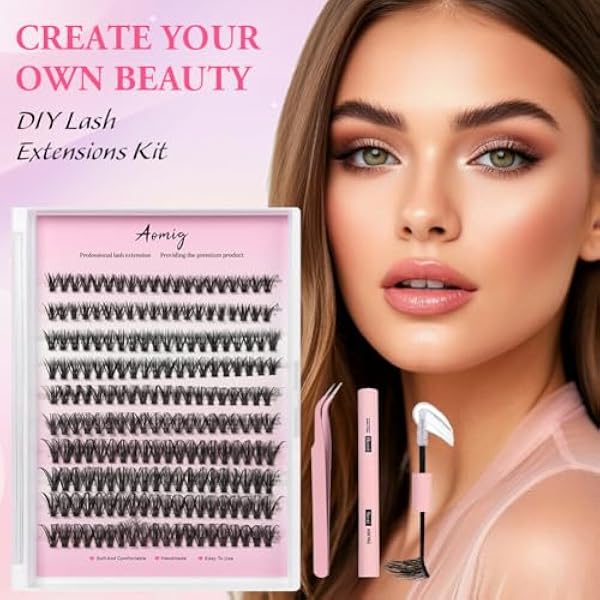 Aomig Кластеры ресниц, Wispy Cluster Lashes, 200 шт., индивидуальное наращивание ресниц, смешанные наборы 8–16 мм, кластеры ресниц, натуральное наращивание ресниц, набор нежных ресниц (40D)