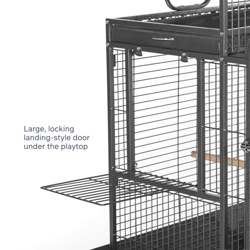 Image of Prevue Pet Products Double Roof Steel Bird Cage with Playtop, 36.5 x 27.25 Inch with 7 /8 inch Wire Spacing for Medium to Large Birds and Small Parrots in Black Hammertone Finish