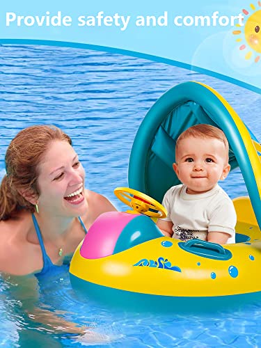 Nicoport ✨ Boia de natação inflável para bebês flutua de piscina infantil com dossel e suporte infer