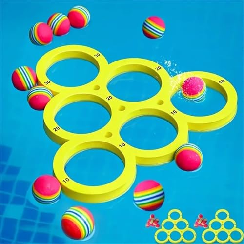 Swimming Pool Toys with 12 Balls, Pool Balls Games, Skimming Pieces, Throwing Ball Toy, Floating Ball Fun Swimming Activity Accessory for Kids & Adults