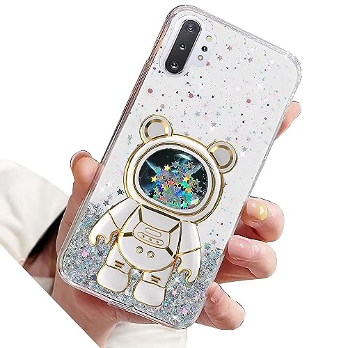 Rnrieyta Miagon Bear Astronaut Glitter Stand Case for Huawei P30 Pro,Bling Transparent Soft Quicksand Protective Slim Shockproof Cover with Astronaut Holder Kickstand,Transparent