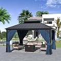 Kurapika 12' x 14' Hardtop Gazebo, Outdoor Metal Gazebo with Galvanized Steel Double Roof Canopy, Curtain and Netting, Aluminum Permanent Pavilion Gazebo for Patio, Backyard, Lawn, Navy Blue