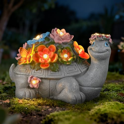 IDEA SHOW Solar Turtle Statue, Outdoor Figurine Decorations Ornament Lamps for Outside...