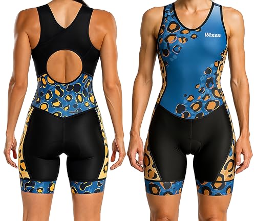 Wixen Race Back Hole Triathlon Suit Women Race Swim Bike Run Tri Suit Women Blue_Leopard_2XL
