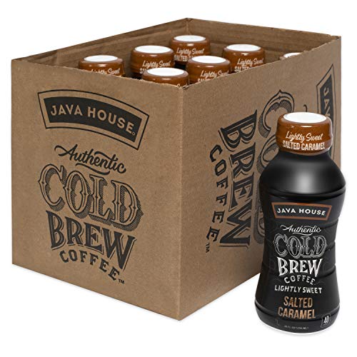 JAVA HOUSE Authentic Cold Brew Coffee, Lightly Sweetened Salted Caramel, 10 Ounce (Pack of 12) Ready to Drink
