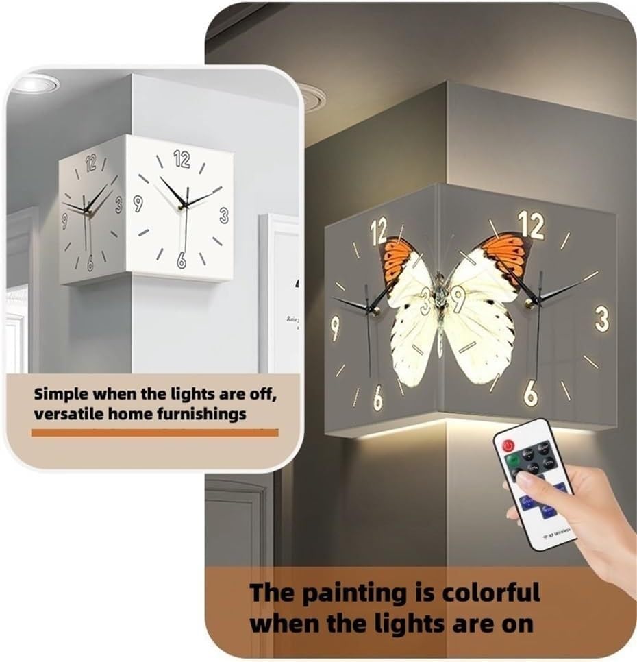 Horloge murale double face papillon silencieuse réglable à distance pour grands espaces - 3