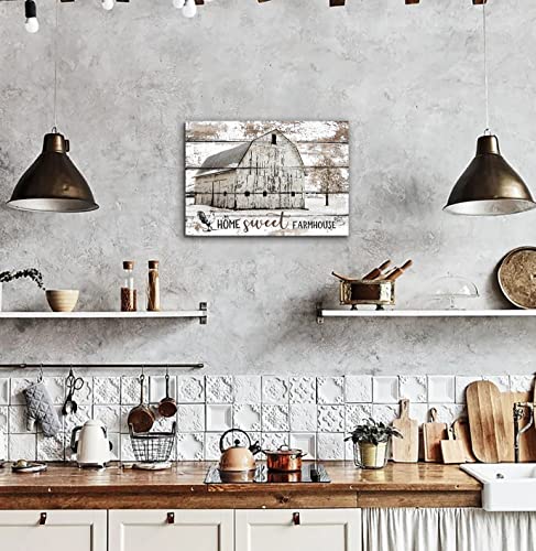 Farmhouse Barn Canvas Wall Art Country Wall Decor For Kitchen Pictures Rustic Home Sweet Signs Poster, Inspirational Quotes Saying Painting White Barn Artwork For Cabin Living Room Decorations 12X16” #TOP2