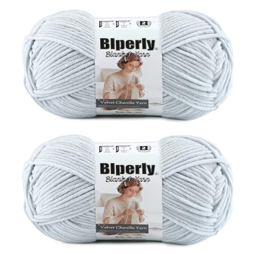 Image of Skinny Chenille Yarn for Crocheting, #2 Gray Thin Baby Blanket Plush Yarn | 2 Pack of 158 Yds, 1.7 Oz Sport Fingering Weight Fine Yarn, Soft Fluffy Velvet Yarn for Crochet knitting Blankets, Amigurumi