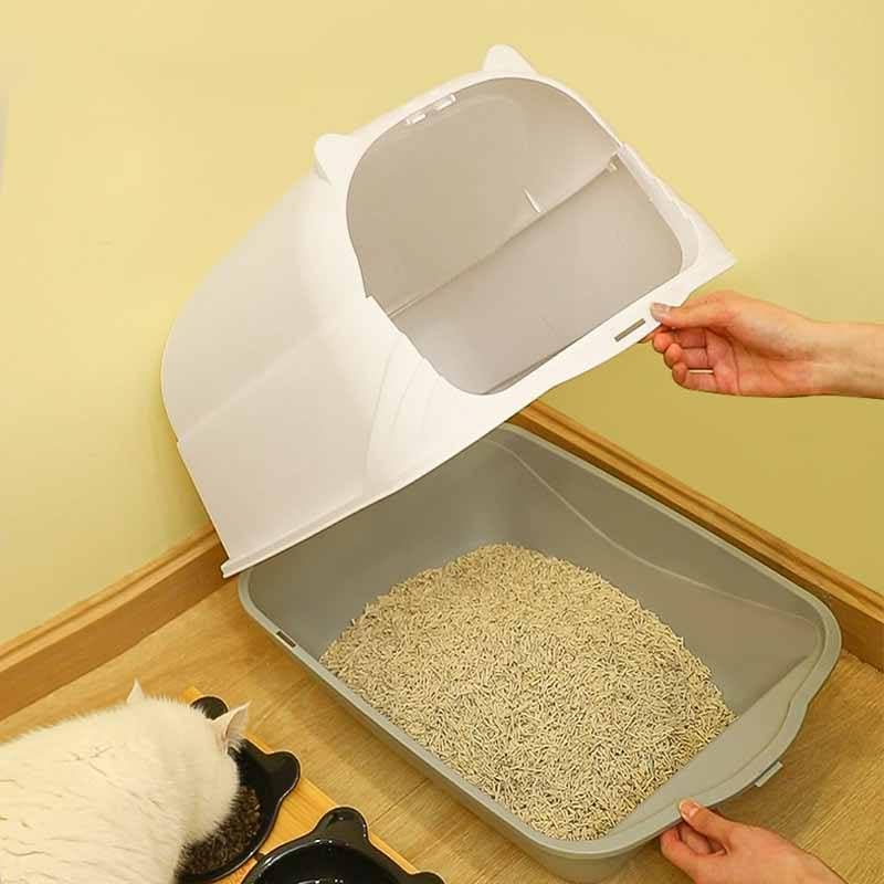 Image of Store2508 Covered Cat Litter Box with Door and Odour Filter | Enclosed Kitty Toilet Pan with Scoop Holder | Anti-Splash Dustproof Pet Toilet for Indoor Cats (35 x 45 x 35 cm)