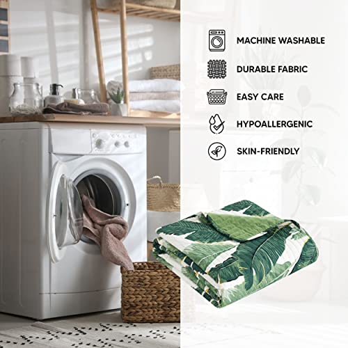 Chic Home Palm Springs 9 Piece Quilt Set Stitched Palm Tree Print Bed in A Bag - Sheet Set Decorative Pillow Shams Included, King, Green - Image 4