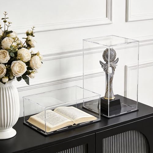 Image of Acrylic Display Case for Red Wine Bottle and Dolls, Versatile Clear Acrylic Display Box with Black Base for Showcase and Displaying, 7x7x16-inch