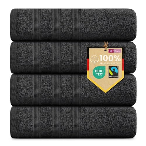 B!HOME 4er Set Premium Handtücher [100% Baumwolle] 50x100 cm, schwarz/Handtücher Weich, Saugstark & Pflegeleicht/Handtuch Perfekt für Bad, Gym & Reisen