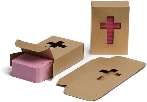 CYP - Caja de jabón de estraza para ventana con cruz, embalaje de jabón casero, suministros para hacer jabón, materiales 100% reciclados, fabricado