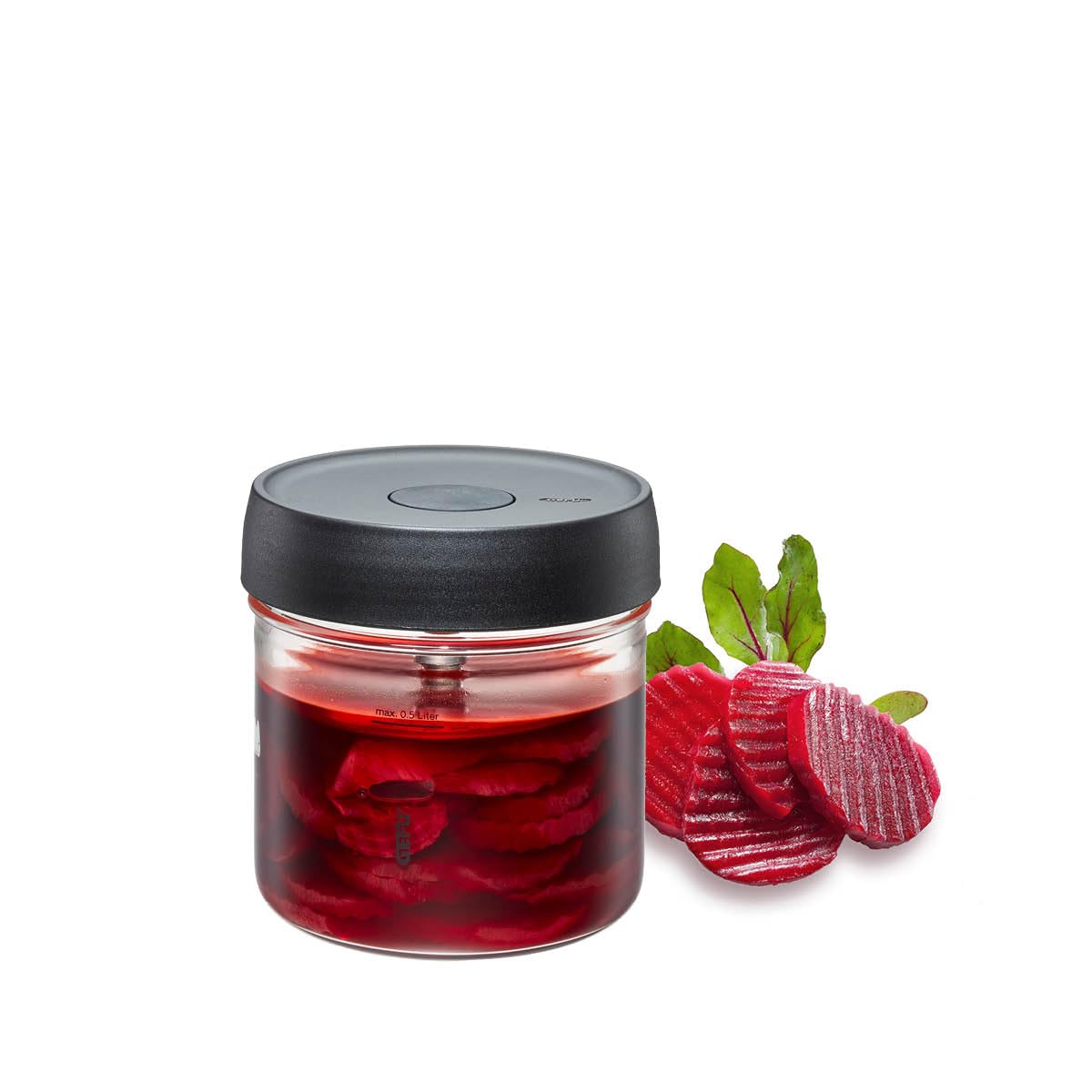 GEFU Fermentiergläser NATIVO 2er Set - 0,5L & 1L, inkl. Beschwerungsgewicht, Fermentationsglas mit Gewicht und Deckel, transparent, zum Einlegen