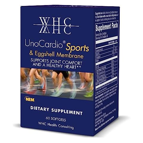 WHC UnoCardio Sports & Eggshell Membrane Fish Oil, Supports Joints & A Healthy Heart,1250 mg of Omega-3, 720 mg EPA, 480 mg DHA, Unflavored, 60 Softgels Cover