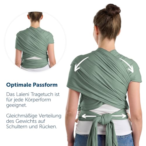 Laleni Tragetuch Baby neugeboren bis 15 kg aus weicher Baumwolle - Babytrage Neugeborene ab Geburt - OEKO-TEX zertifiziertes Tragetuch Kleinkind - Wickeltuch Baby mit 5,10 m Länge - Babytuch in Grün