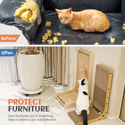 Image of PETKARAY Cat Scratcher, Sisal Cat Scratch Pad, L Shape Cat Scratching Board for Indoor Cats, Floor Mounted Scratcher with Mouse Toy Catnip