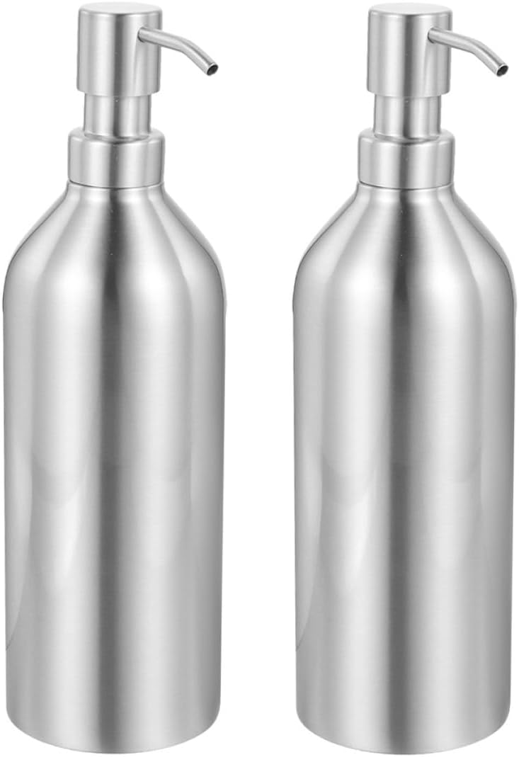 2pcs 700ml Stainless Steel Soap Dispenser Bottle Set, 304 Food-Grade Pump Dispenser for Hand Soap and Shampoo, Bathroom Countertop Lotion Bottles for Residential and Commercial Use
