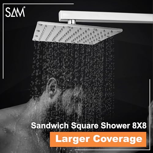 Image of SAM Shower Slim High Pressure Rainfall Showerhead Without Arm for bathroom (Sandwich Square, 8 * 8)