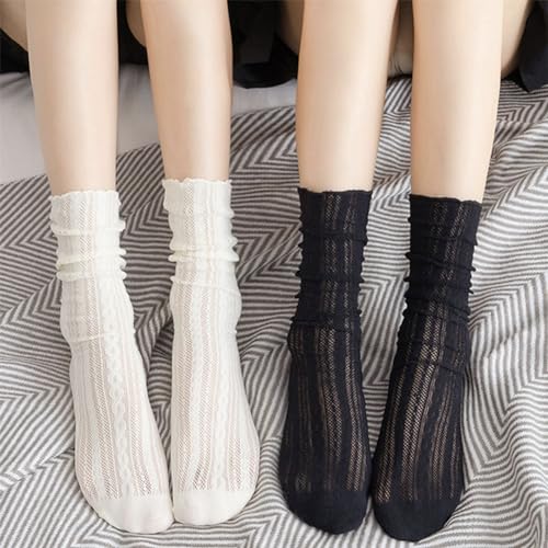 Image of 6 Pairs Women Lace Socks Mesh Sheer Ankle Socks Summer Through Transparent Thin Tulle High Sock Decorated Slouch Socks