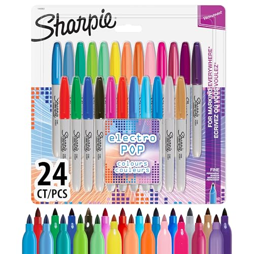 Sharpie Electro Pop rotuladores permanentes | punta fina | colores especiales surtidos | paquete de 24 marcadores | material escolar ideal