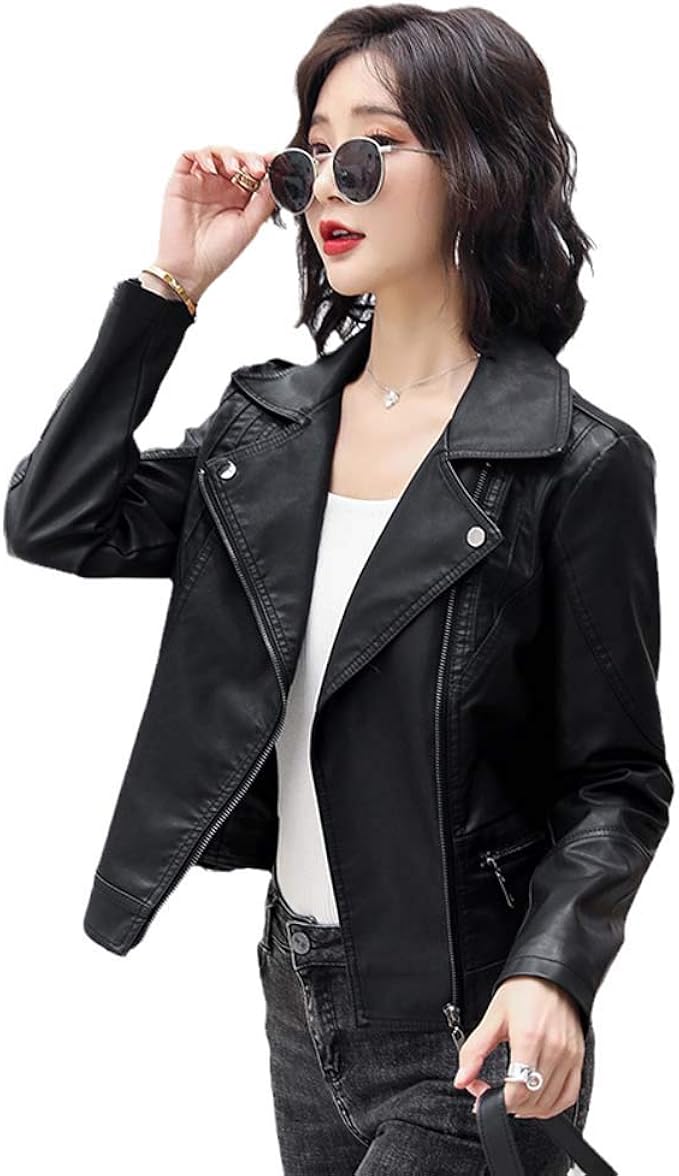 Amazon Kanshamingma レザージャケット ライダースジャケット レディース ブラック 黒 バイカー ブルゾン 革ジャケット 革ジャン 皮ジャン アウター かっこいい ショート丈 アウター 春 秋 冬 大人 コート ジャケット 通販