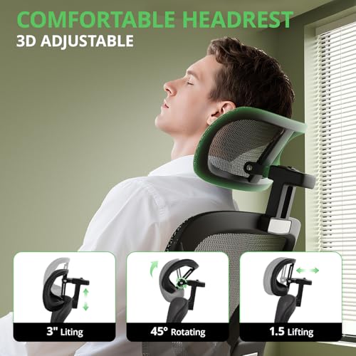 Image of Synorla Ergonomic Office Chair with Footrest, Mesh Desk Chair with 135 Recline, Adjustable Lumbar Support, 3D Armrests and Headrest, Swivel Computer Chair for Home Office