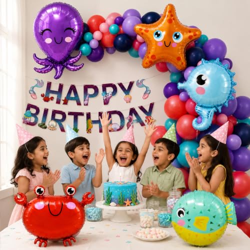 Image of Rozi Decoration Mermaid Theme Under the Sea Birthday Balloon Decoration Kit (Pack of 68)