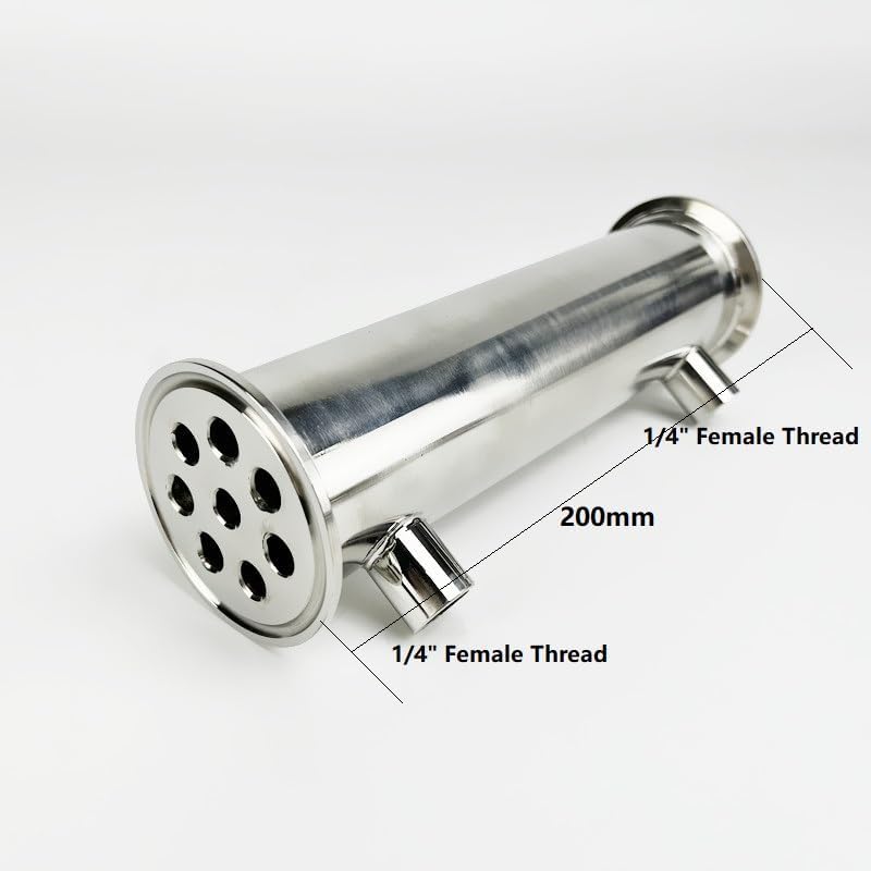 2"(51mm) OD64, Dephlegmator/Condenser With 1/4" Female Thread, 8 Pipes Inside ID 8mm,Lenght 200mm,Reflux