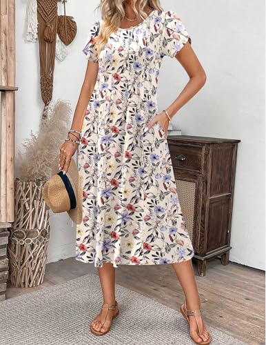 Image of ZEAGOO Womens Casual Dresses for Summer Short Sleeve Flare Midi Dress Loose Flowy Beach Sundress