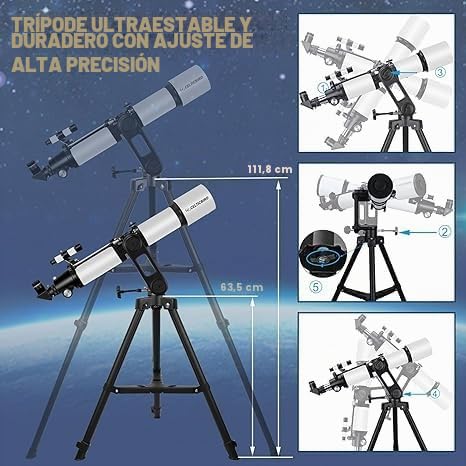 CELTICBIRD Telescopio de 90 mm, Apertura de 700 mm para Adultos Principiantes en astronomía – Telescopio Refractor astronómico portátil Totalmente Multicapa de Alta transmisión, Montura AZ.
