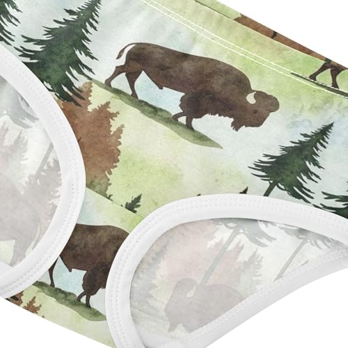 Cotton Toddlers Underwear Floral Brown Bison Forest Trees Panties for Girl Bright Briefs Girls Undies 2t4