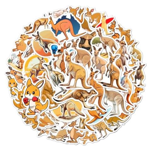 Pack 50 Pcs Cute Animal Kangaroo Stickers for Water Bottles Waterproof Laptop Luggage Computer Scrapbooking Teens Adults Girls Funny Aesthetic Sticker Packs Small Vinyl Decals Cover