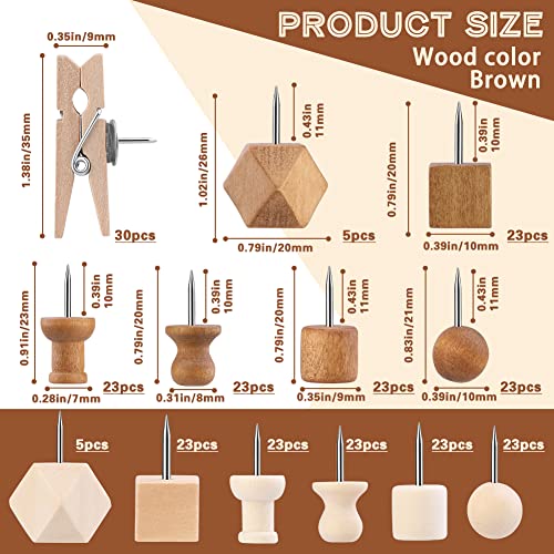 image for IMZAY 270 Pcs Wood Push Pins, 2 Colors and 7 Types Decorative Thumb Ta