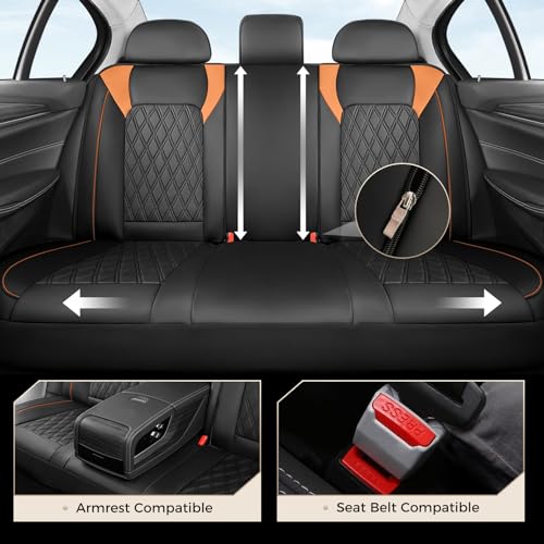 Image of Coverado Seat Covers for Cars, Seat Covers Full Set, Waterproof Seat Covers, Car Seat Covers Front Seats and Back, Car Seat Cushion, Car Seat Protector Universal Fit Most Cars Trucks SUV, Black&Orange