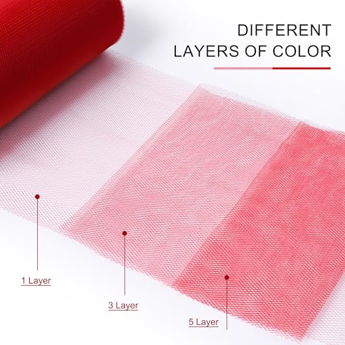 Image of Red Tulle Fabric Ribbon 6 Inch by 25 Yards Rolls Fabric Spool Tulle for Gift Wrapping Wedding Decorations Craft Supplies DIY Tutu Skirt Baby Shower Birthday Party