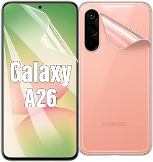 شاشة حماية من الهيدروجيل لحامية أمامي وخلفية لموبايل سامسونج جالاكسي A26، شفافة وعالية الوضوح HD ومقاوم للغبار وخالية من الفقاعات وسهلة التركيب وتوفر تغطية كاملة وليست زجاجية من بشياكة