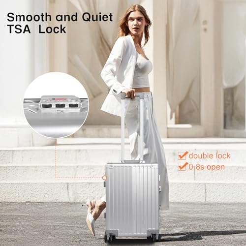 All Aluminum Carry On Luggage 22x14x9 Airline Approved，Hard Shell Carry On Luggage, Zipperless Luggage Aluminum Suitcase Luggage (sliver, 20inch)2
