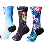 XMTBSTYLE -Calcetines Hombre Divertidos -Calcetines Running Hombre -Calcetines Deporte Mujer -Calcetines Crossfit -Calcetines Ciclismo (FR/ES, Números, 42, 45, Regular, Regular, AZUL LOBO FLORES)