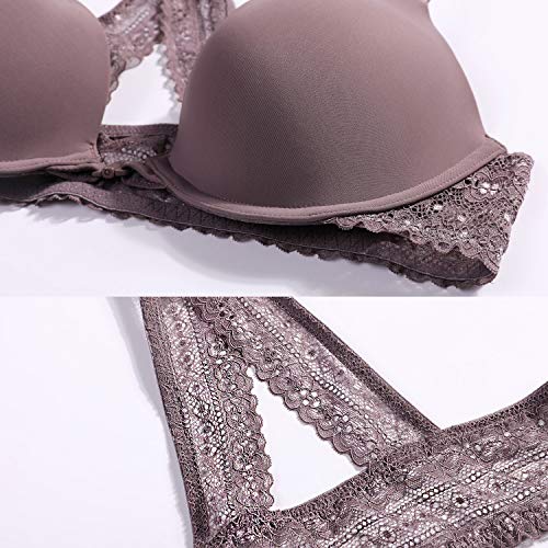 Image of DOBREVA Women's Push Up Bra Front Closure Racerback | Lace Back, Padded, Plunge, Tshirt, Cleavage, Sexy, Date, Soft, Everyday, Supportive