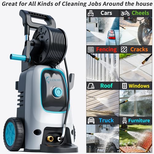 Image of 2026 Upgraded Pressure Washer 5000PSI with Luggage-Style Telescopic Handle, 4 Quick-Connect Nozzles, 500ML Soap Tank, Portable High-Power Cleaning Machine for Car, Fence, Driveway, Patio & Home,Blue