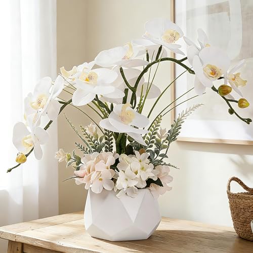 LESING Fleurs d'ochidée artificielles avec vase, fleurs artificielles en pot, orchidée phalaenopsis pour décoration de la maison (style 2, vase blanc)