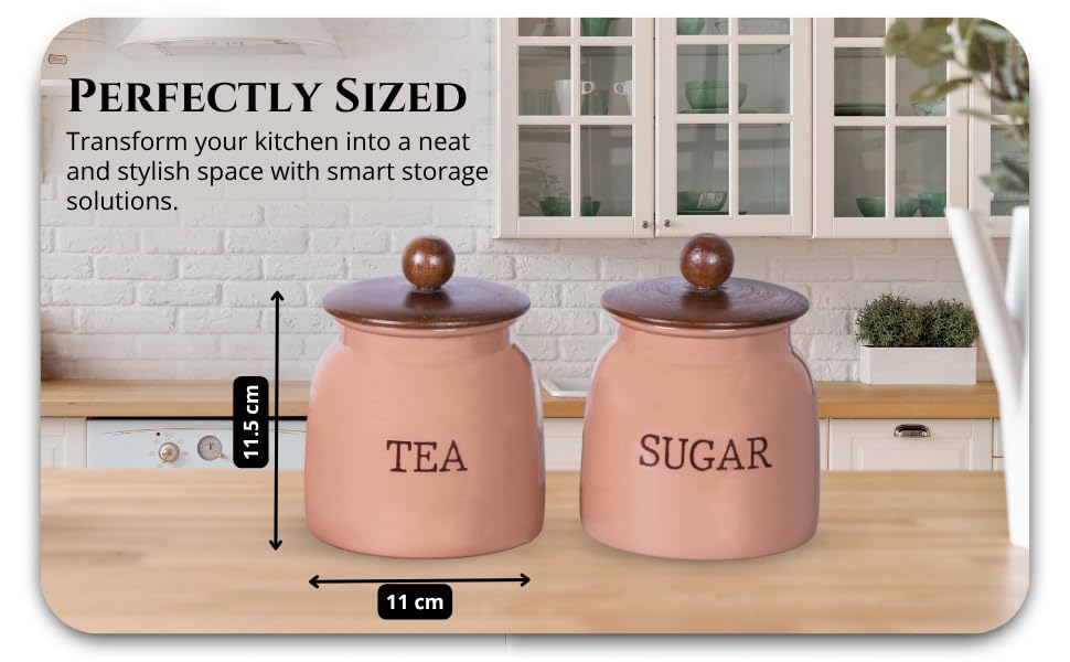 Image of Metallure Home Modern Kitchen Set | Air Tight Containers for Kitchen Storage | Tea Sugar Container Set of 2| Wooden Lid Container | Food-Safe Metal Containers |Jar Container Set for Home(Mocha Mousse)