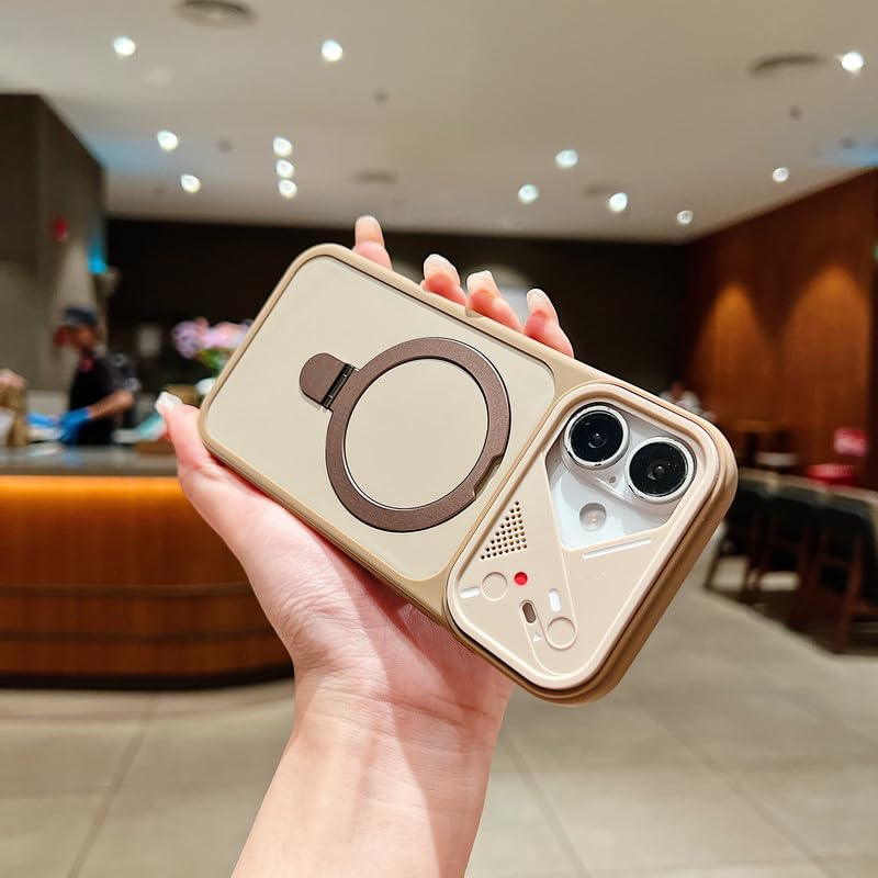 Image of LuxuryKase Magnetic Shockproof Case for iPhone 17 | Foldable 110 Metal Ring Kickstand | Matte Finish | Futuristic Camera Shield Design | Slim Profile & MagSafe Compatible - Khaki