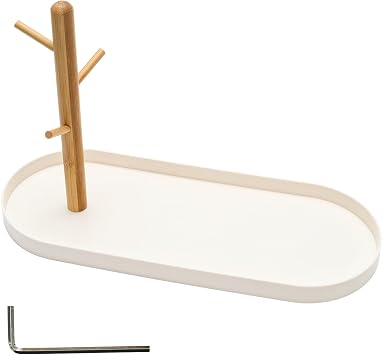 White Multi-Functional Key Tray, Wood Key Bowl Jewelry Tray, 3-Tier Hanging Organizer for Entryway/Rings Phone Bracelets Watches
